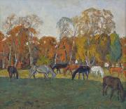 A landscape with horses,